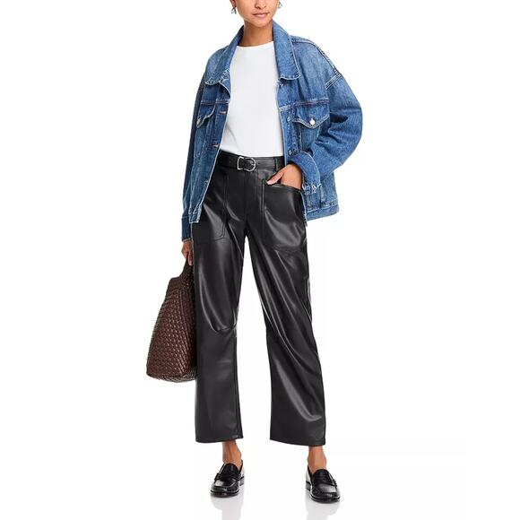 Steve Madden Women Black Faux Leather Haniel Relaxed Barrel Leg Pants Size M - Picture 3 of 7